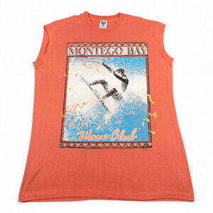 Vintage Surfer Shirt Adult EXTRA LARGE Orange Montego Bay Jamaica USA Muscle 80s
